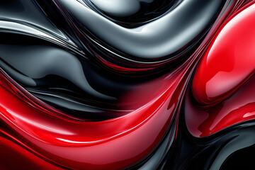 Abstract Flowing Red and Black Fabric with Smooth, Glossy Texture