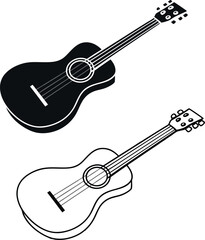 Obraz premium Acoustic Guitar Illustrations Black, White, Line Art, Music Instrument