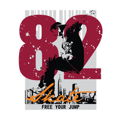 Silhouette illustration of a skateboarder jumping