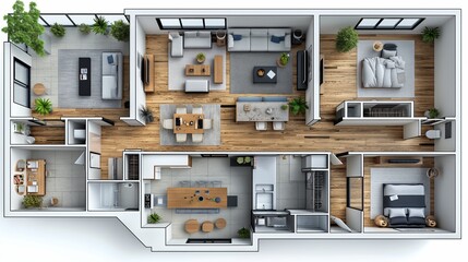 Floor plan top view. Apartment interior isolated on white background. Mockup design concept.