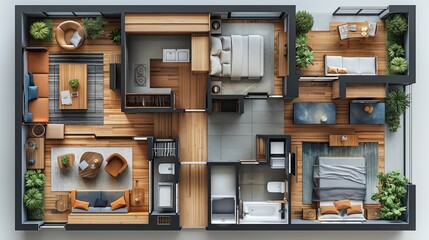 Floor plan top view. Apartment interior isolated on white background. Mockup design concept.