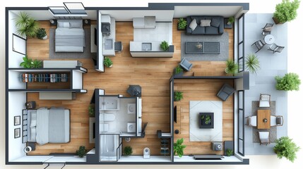 Floor plan top view. Apartment interior isolated on white background. Mockup design concept.