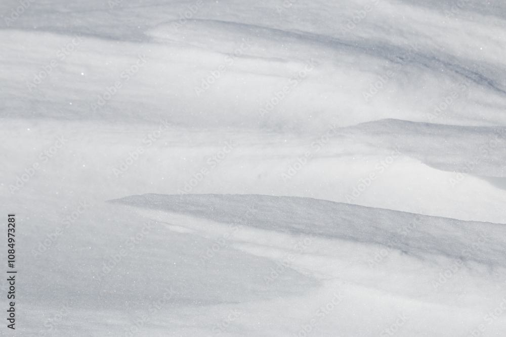 Sticker close up of edge of white snowdrift surface abstract texture background