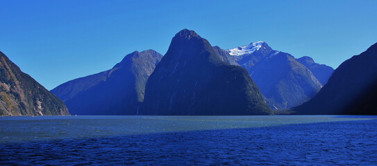 High mountains in the Milford Sound, New Zealand.