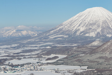 Rusutsu village and Mount Yotei winter landscape, Hokkaido, Japan