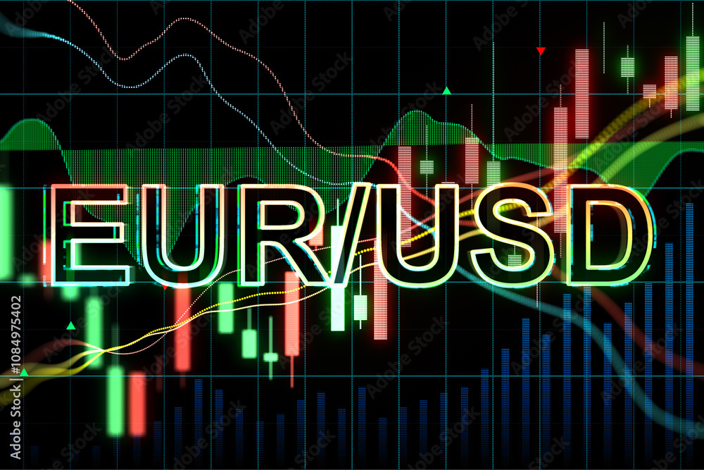 Poster currency exchange, finance and money transfer concept with eur slash usd sign on dark digital backgr