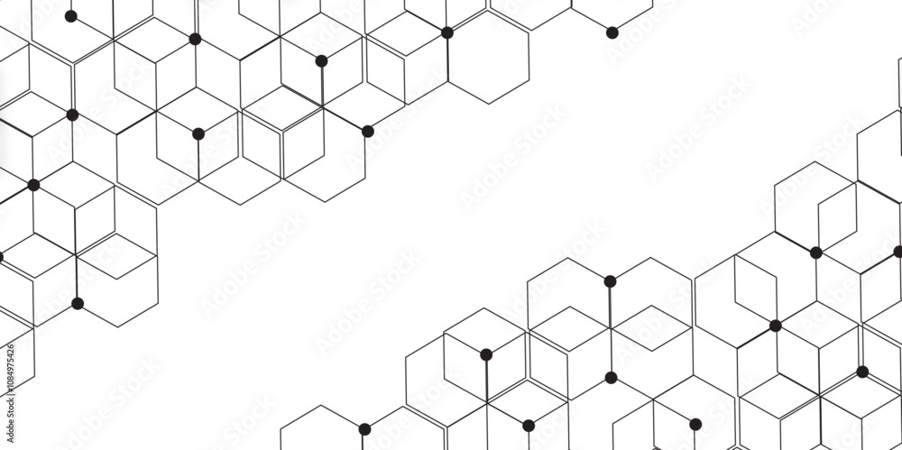 Leinwandbilder Molecular structure abstract tech background. Geometric white background. Vector banner design with hexagons. Science network pattern, connecting lines and dots Medical background, Vector illustration