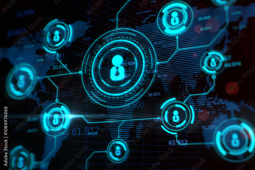 Poster Social media and internet network connection concept with digital user icons on dark background. 3D rendering