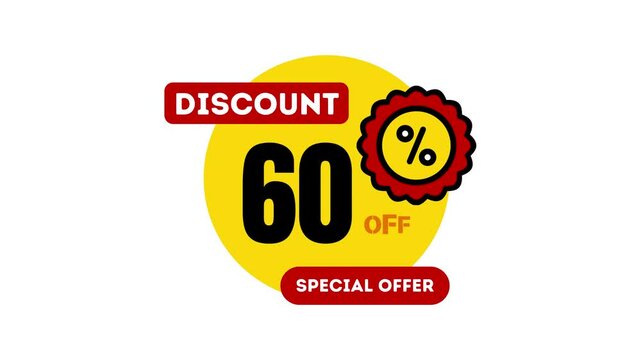 Animated text 60 percent discount flash sale promo isolated in white background