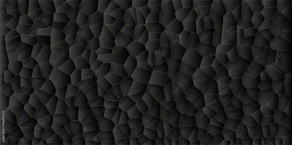 Aufkleber Abstract black background with polygon or vector frame. Texture of geometric shapes golden line with shadows .abstract mosaic pattern. black polygonal design pattern, which consist of triangles..	