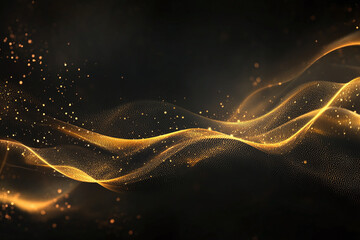 Luxurious Black and Gold Abstract Design with Flowing Metallic Waves, Shimmering Gold Highlights, and Elegant Sparkles