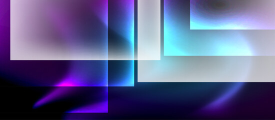 Glass squares with neon shiny light abstract background