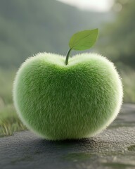 Adorable Fuzzy Green Apple with a Smiling Face Cute Design