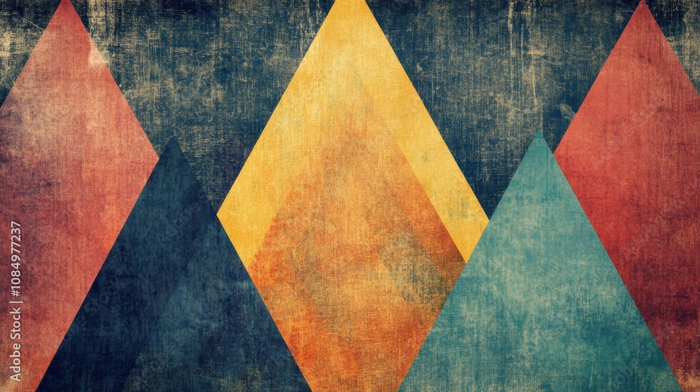 Poster a vintage-style abstract artwork featuring geometric shapes in earthy tones, with a textured effect 