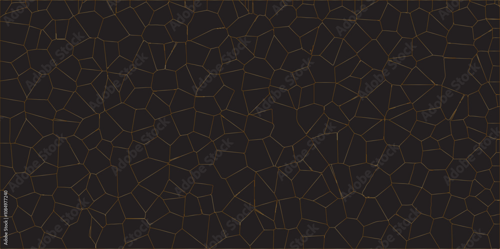 Poster golden gradient lines stroke abstract black crystalized broken glass background. voronoi diagram bac