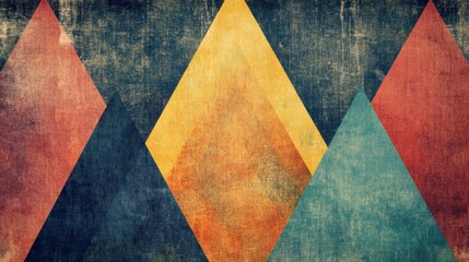 A vintage-style abstract artwork featuring geometric shapes in earthy tones, with a textured effect creating a retro and nostalgic feel.