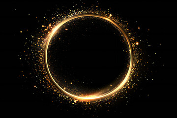 Glittering Golden Circle with Sparkling Particles and Luminous Aura on a Dark Background, Luxury Abstract Design