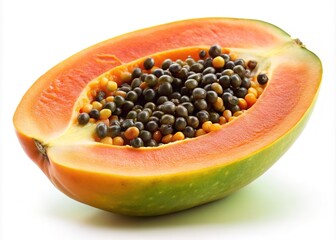 Fresh Papaya Macro Closeup White Background AI Photo