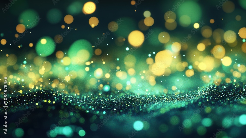 Poster glittering green bokeh and sparkling lights combine to create a dazzling effect, perfect for festive