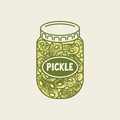 Vintage style illustration of a jar of pickles.