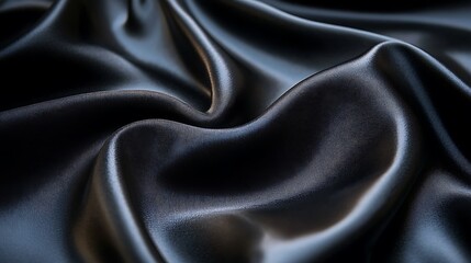 Fototapeta premium Black silk satin background with waves, Abstract background silky fabric