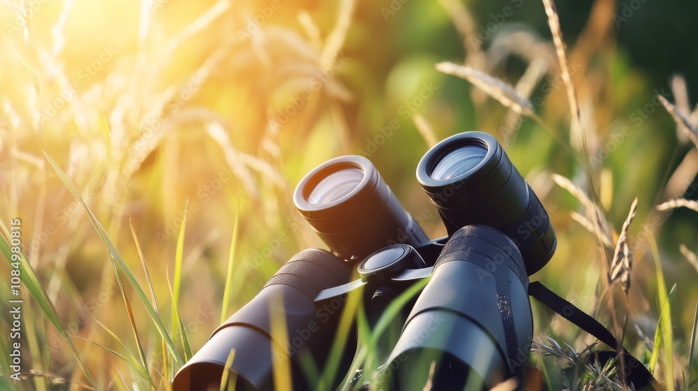 Poster A relaxing birdwatching session in a tranquil nature reserve, Binoculars and field guides ready for observation, Wildlife discovery style