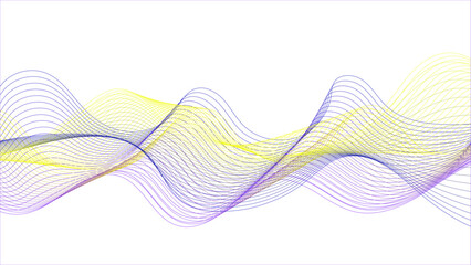 Abstract yellow-purple wave on white background. Modern colorful wavy lines pattern design element. Technology, digital, communication, science, music.	