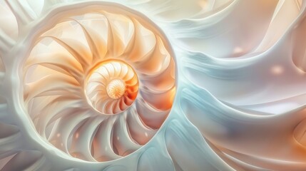 Obraz premium Abstract wallpaper featuring a nautilus shell, with a focus on its fibonacci sequence. The shell's natural beauty is a perfect addition to this art piece.