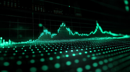 Financial chart showing a bold upward trend in green tones  