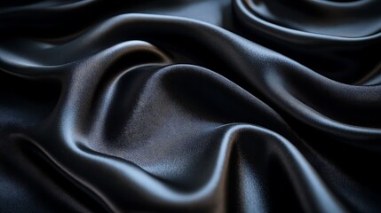 Obraz premium Black silk satin background with waves, Abstract background silky fabric