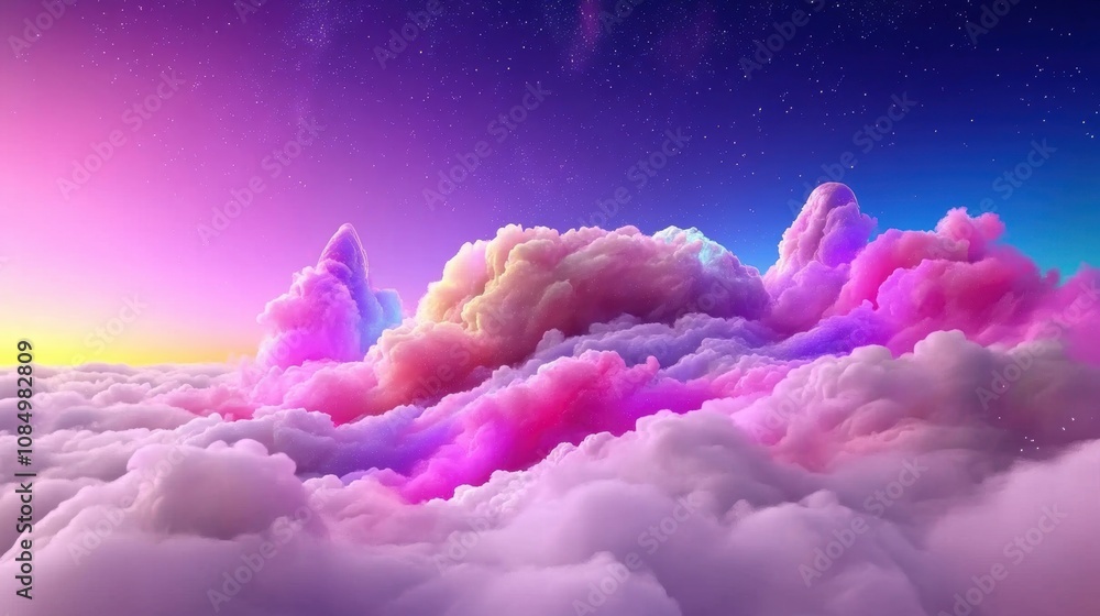 Poster a stunning display of colorful nebula illuminates the evening sky while luminous stars twinkle again