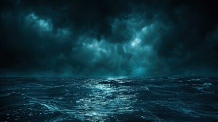 Fototapeta premium Thunderstorm creates an abstract scene of power. Lightning strikes, illuminating the dark clouds.