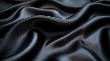 Obraz premium Black silk satin background with waves, Abstract background silky fabric