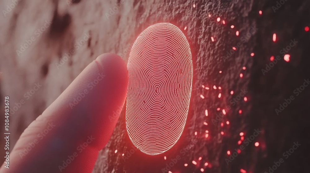 Aufkleber a digital fingerprint scanner displays a glowing interface as a finger is pressed for biometric secu