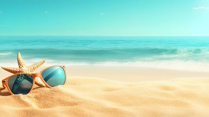 Obraz premium sunglasses with starfish on beach