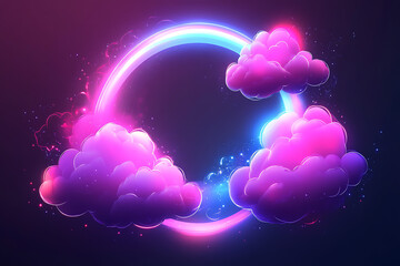 A vibrant, glowing circle of clouds with neon colors against a dark background.