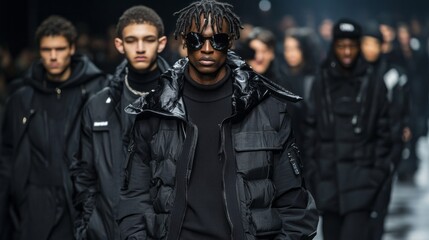 A group of men are dressed in black and wearing jackets