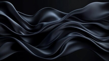 Fototapeta premium Black silk satin background with waves, Abstract background silky fabric