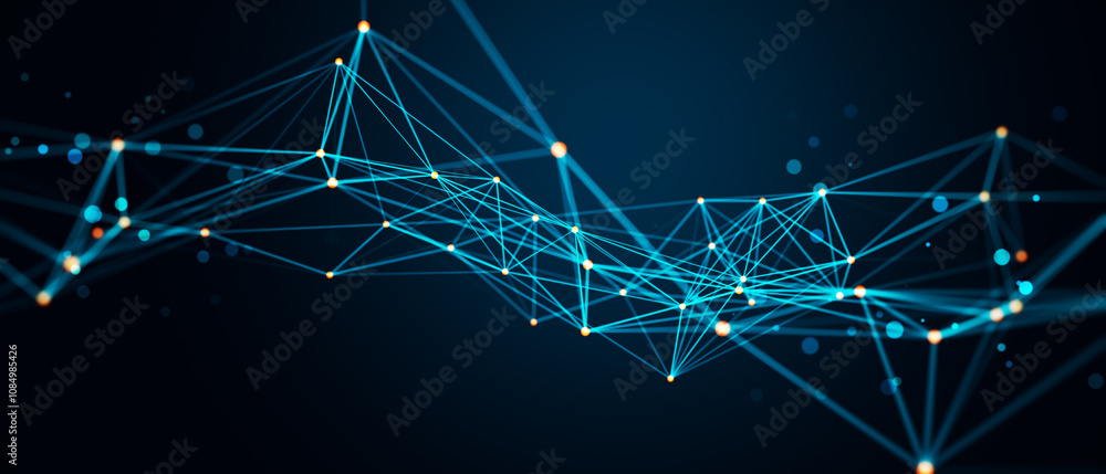 Leinwandbilder abstract interconnected network lines forming a digital structure in blue tones on dark background, 