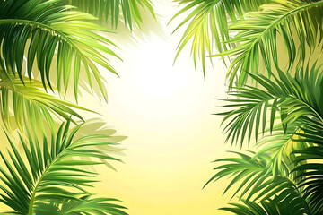 Fototapeta premium A vibrant illustration of palm leaves framing a bright, sunlit background.