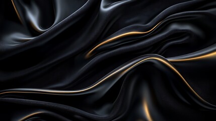 Obraz premium Black silk satin background with waves, Abstract background silky fabric