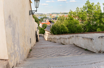 Stone staircase leading from Third courtyard of Prague Castle in Prague in Czech Republic