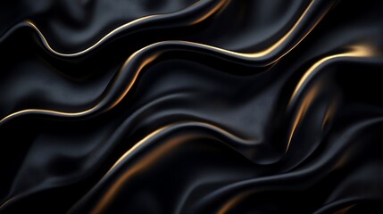 Fototapeta premium Black silk satin background with waves, Abstract background silky fabric