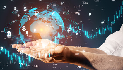 Global Currency Exchange and Trading Concept with Digital Elements.