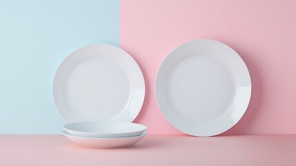 White Dinnerware Set on a Pastel Background