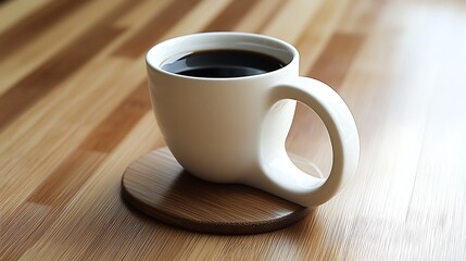 Obraz premium Coffee Cup with Wooden Handle and Coaster