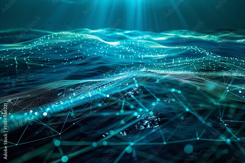 Aufkleber the visualization of an underwater communication network. generative ai