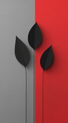 Fototapeta premium Black Leaves on a Red and Grey Background