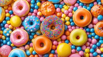 Fototapeta premium A Colorful Collection of Donuts and Gumballs