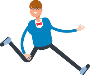 Boy with Bowtie Suit Character Running Illustration
